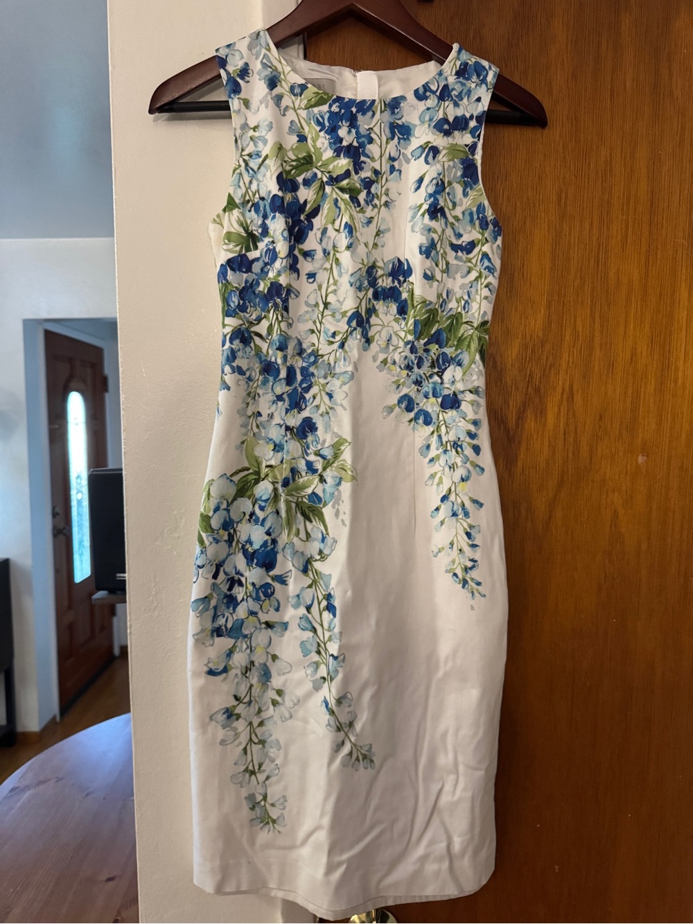 Hobbs London Fiona floral shift dress cotton white blue delphiniums $315